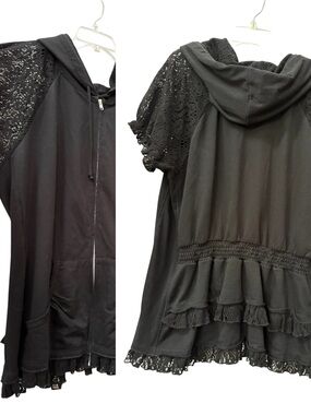 Torrid Y2K Black Lace Sleeve Zip-Up Hoodie Lace Peplum size 2 2X